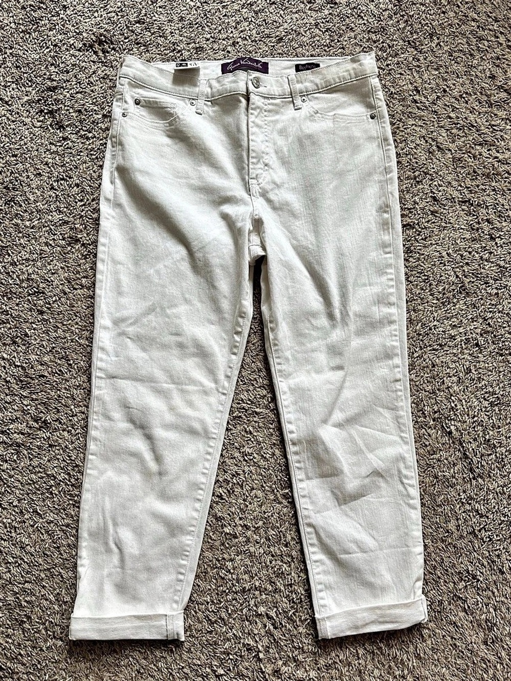 Gloria Vanderbilt Boyfriend Jeans Cuffed White Waist 10